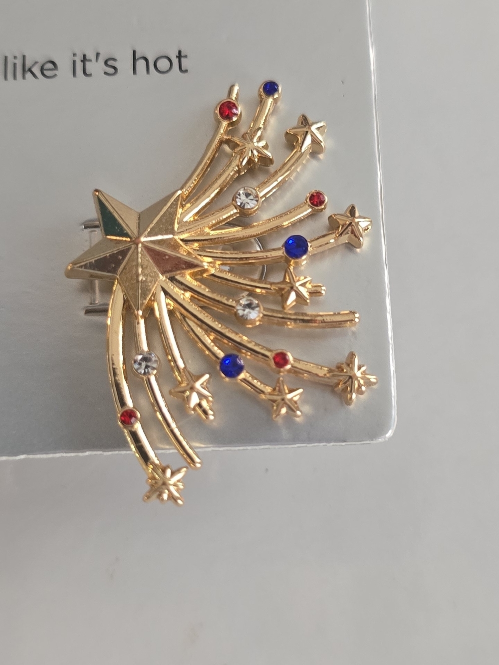 Firework Show Gold Starburst Earrings - Red & Blue Accents. Stub Backs. - Picture 2 of 3